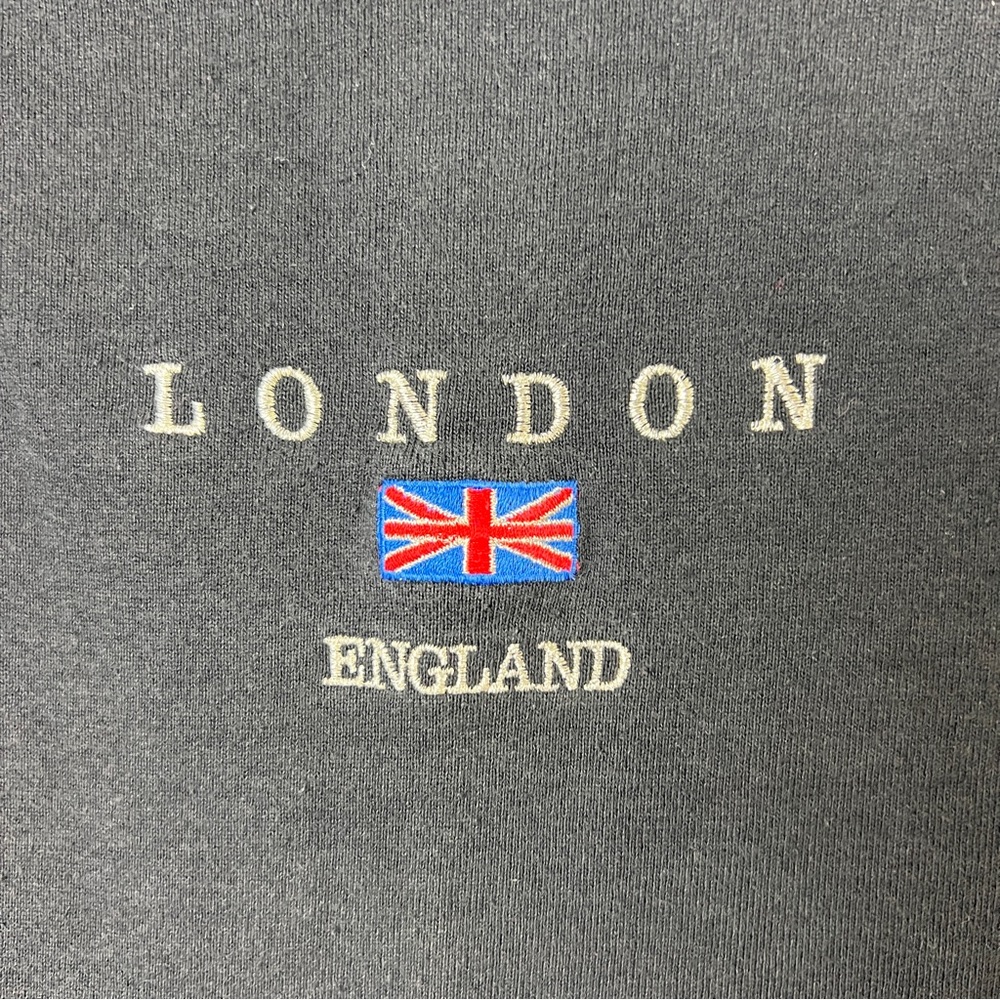 Vintage 90s London England Embroidered Black Sweatshirt British SZ Large Unisex - Picture 2 of 8